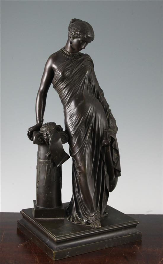 Jean-Jacques Pradier (1790-1852). A 19th century French bronze figure of a female lyre player, 17.25in.